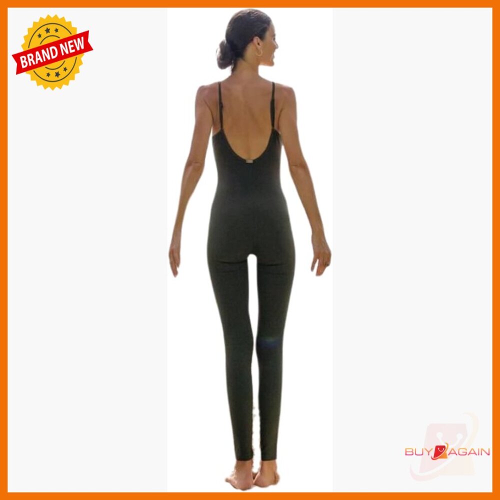 Organic Cotton Yoga Bodysuit with Built-In Bra, Adjustable Straps, Open Back